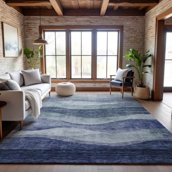 Addison Rugs Mayfield Premium Machine Washable Transitional Swirls Blue Rectangle Rug, 5' x 7'6"