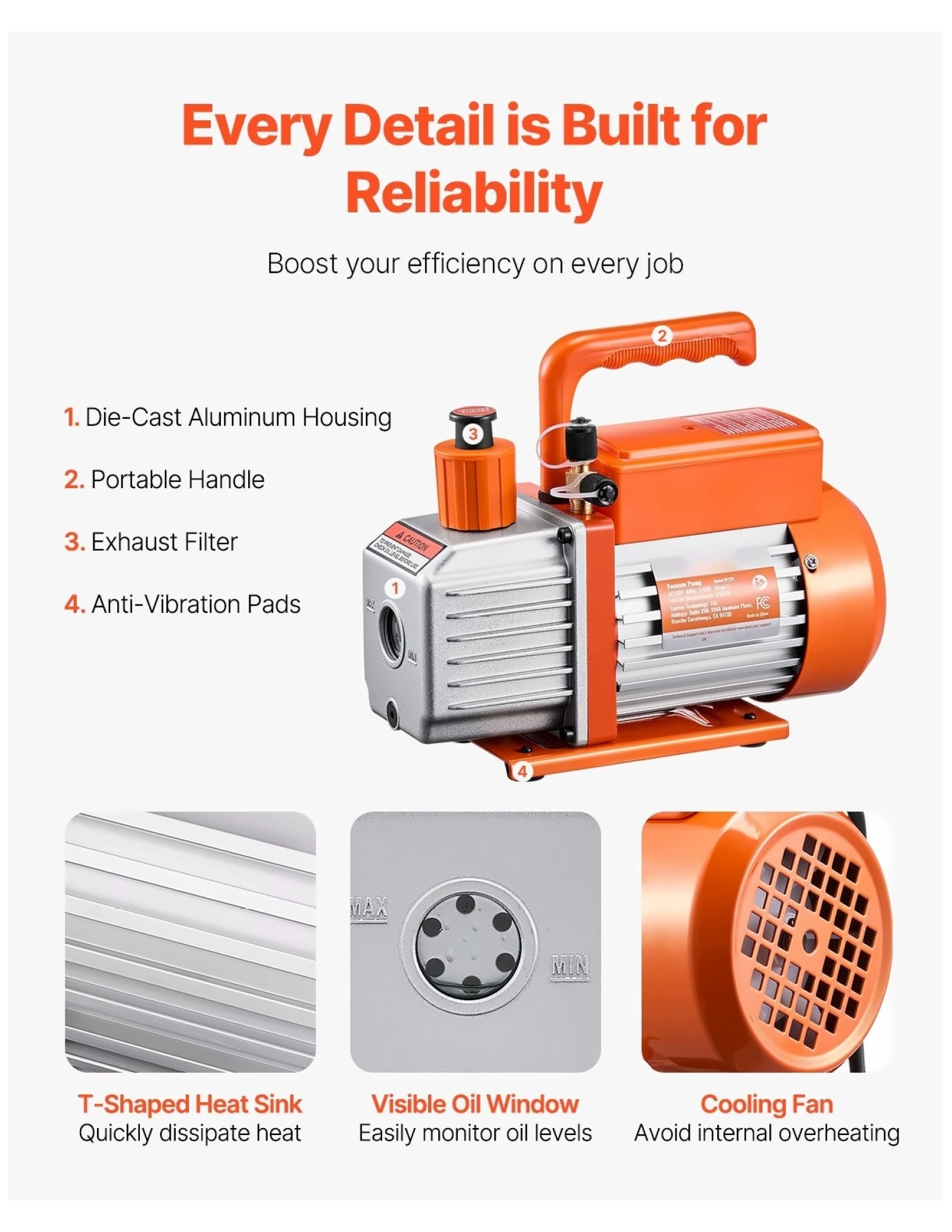 HVAC Vacuum Pump 3.5 CFM - Single Stage Rotary Vane - Oil Included - Automotive AC Repair Kit - R22 R134a R410a