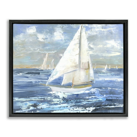 Stupell Industries Sailing Choppy Waves Nautical & Beach Painting Black Floater Framed Canvas Art Print Wall Art, 21 x 17