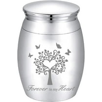 Small Keepsake Urn Mini Cremation Urns Tree of Life Butterfly Ashes Holder Miniature Burial Funeral Container Jar Engraving Stainless Steel for Human Pet Memorial Silver 1.57x1.18Inch