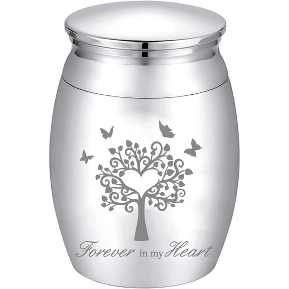 Small Keepsake Urn Mini Cremation Urns Tree of Life Butterfly Ashes Holder Miniature Burial Funeral Container Jar Engraving Stainless Steel for Human Pet Memorial Silver 1.57x1.18Inch