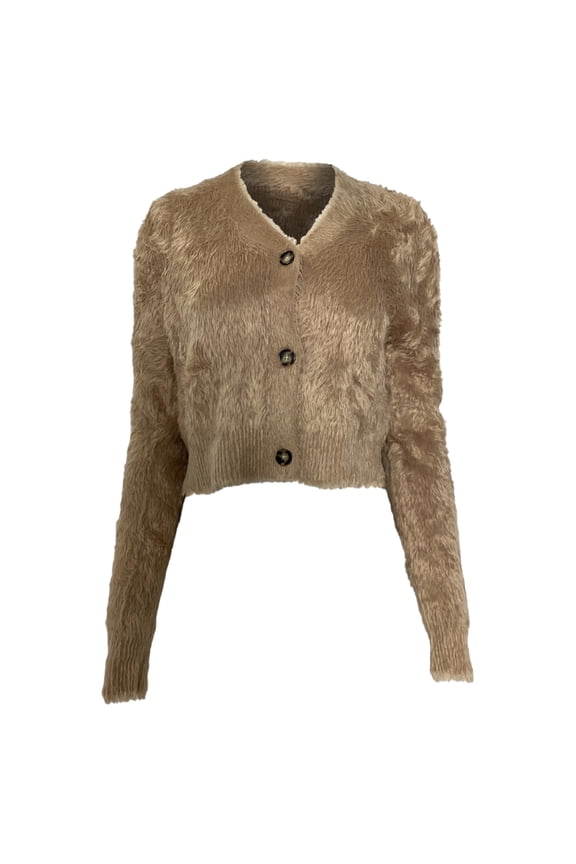Pre-Owned Acne Studios Brushed Cropped Cardigan in Brown Nylon