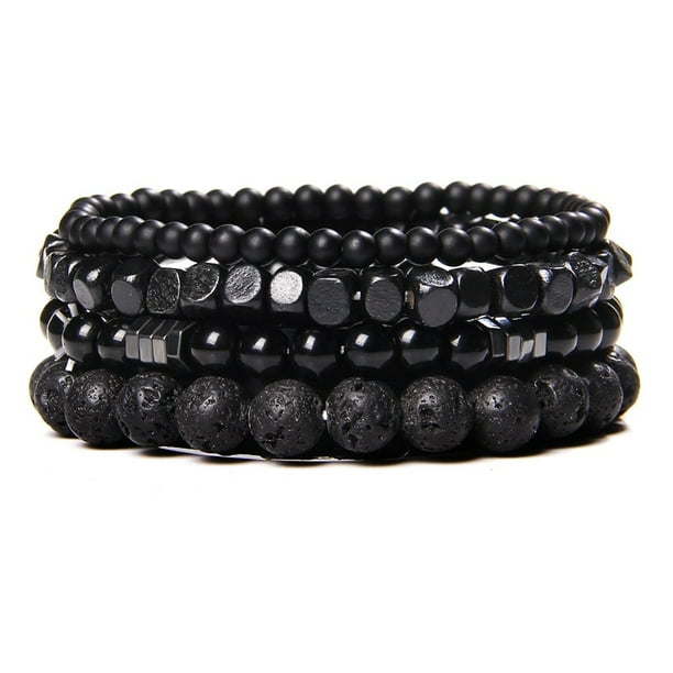 Pulsera de hombre con cuentas de piedra Natural a la moda, cuentas de ónix de Lava negra multicapa, pulsera Punk, brazaletes, joyería para mujer, regalo para parejas Tan Jianjun unisex