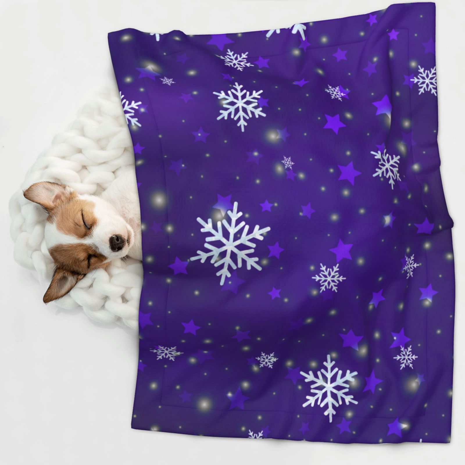 Naloa Dark Purple Snowflakes Dog Blanket, 3 Sizes Cat Blanket for Indoor Cats Large Medium Small Dog Gifts-Large