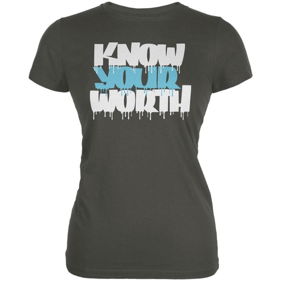 Know Your Worth Asphalt Juniors Soft T-Shirt - 2X-Large