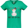 thumbnail image 3 of Inktastic Let It Snow Cute Snowman in Hat and Scarf Women's V-Neck T-Shirt, 3 of 5
