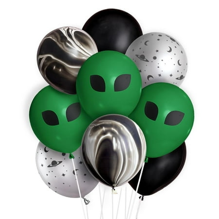 xo, Space Alien Party Balloons 24 pk, 12" Martian Kids Decorations, UFO Birthday Supplies, Astronaut Bday Accessories, Galaxy Decor