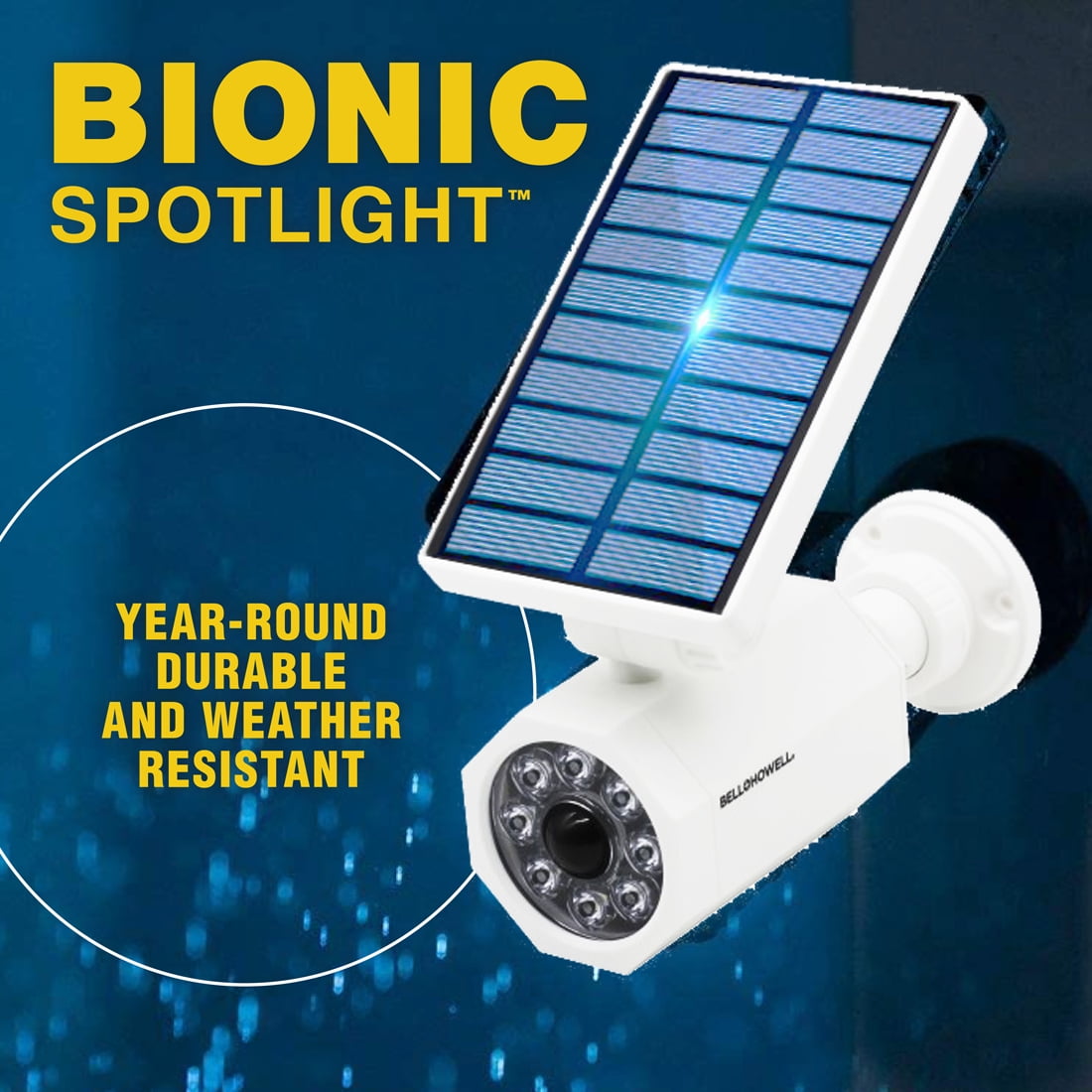 Bell Howell Bionic Spotlight 25 ft. Motion Sensor Solar Sun Panels Outdoor Lighting White