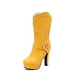 thumbnail image 6 of Yellow Womens Solid Color Boots With Belt Buckle And Platform Heel Mid Calf High Heel For A Trendy Look, 6 of 9