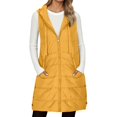 thumbnail image 3 of Letdown Long Puffer Vest Women Sleeveless Hooded Puffer Jacket Lightweight Quilted Jackets Winter Warm Zip Up Coat Outerwear with Pockets (Yellow, L), 3 of 7