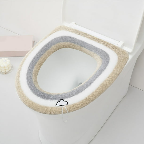 Funda Para Asiento De Inodoro, Tejido De Punto Suave, Capa Gruesa Y Cálida, Diseño Lavable, Para Mayor Comodidad En El Baño, Color Beige