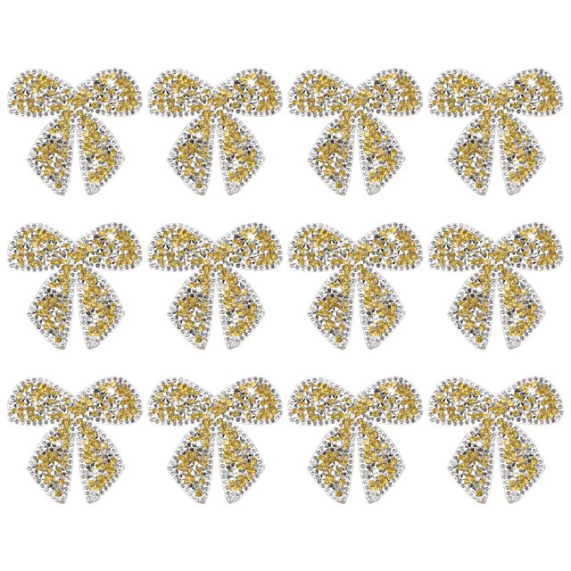 Uxcell 12-Pack Parches de Strass en Forma de Lazo de 6cm Amarillo Apliques Adhesivos Brillantes para DIY/Ropa/Zapatos/Bolsa