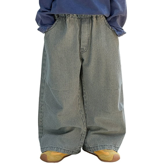 Little Boys Casual Pants Fall Korean Striped Embroidery Kids Trousers Clothing Grey Size 6-8T