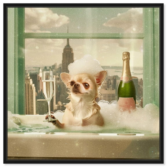 Jacuzzi Chihuahua Canvas Cute Pet Art Prints by Art Remedy, Black Frame, 12" x 12"
