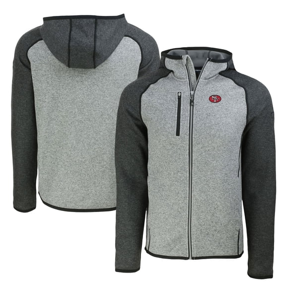 Men's Cutter & Buck  Heather Gray/Heather Charcoal San Francisco 49ers Throwback Mainsail Sweater-Knit Full-Zip Hoodie