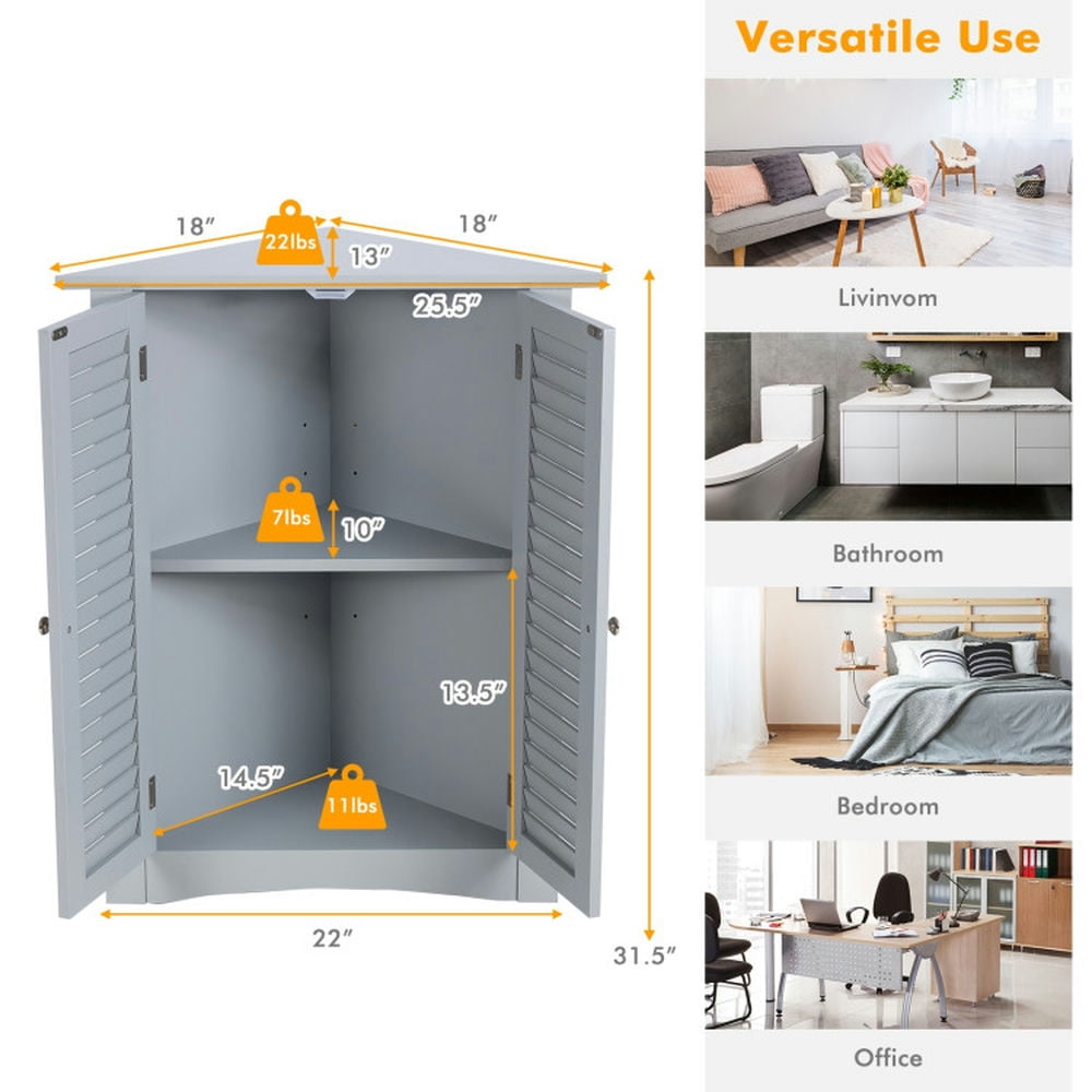 Finihen Bathroom Storage Cabinet, Bathroom Floor Cabinet, Bathroom Corner Storage Freestanding Floor Cabinet with Shutter Door, for Bathroom, Living Room, Bedroom, Kitchen, Gray Finihen Bathroom Storage Cabinet, Bathroom Floor Cabinet, Bathroom Corner Storage Freestanding Floor Cabinet with Shutter Door, for Bathroom, Living Room, Bedroom, Kitchen, Gray