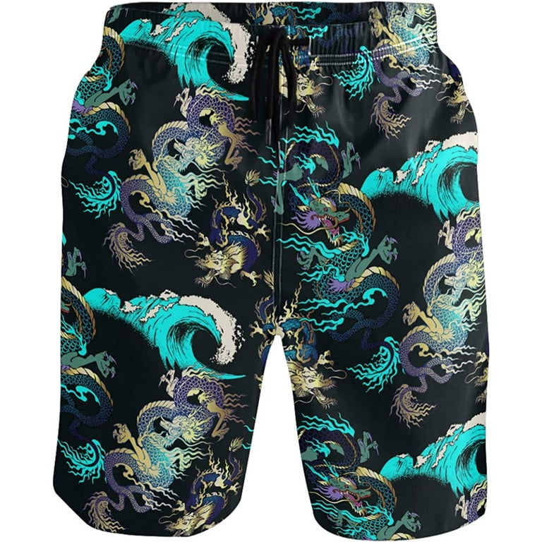 Men s Dragon Swim Trunks Swimming Beach Surfing Board Shorts Swimwear Quick Dry Mesh Lining Bathing Suits with Pockets