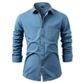 thumbnail image 5 of cfhntfmh Mens Denim Shirts Button down Long Sleeve Jean Shirts Stretch Casual Collared Work Shirts with Pocket(Light Blue, X-Large), 5 of 7