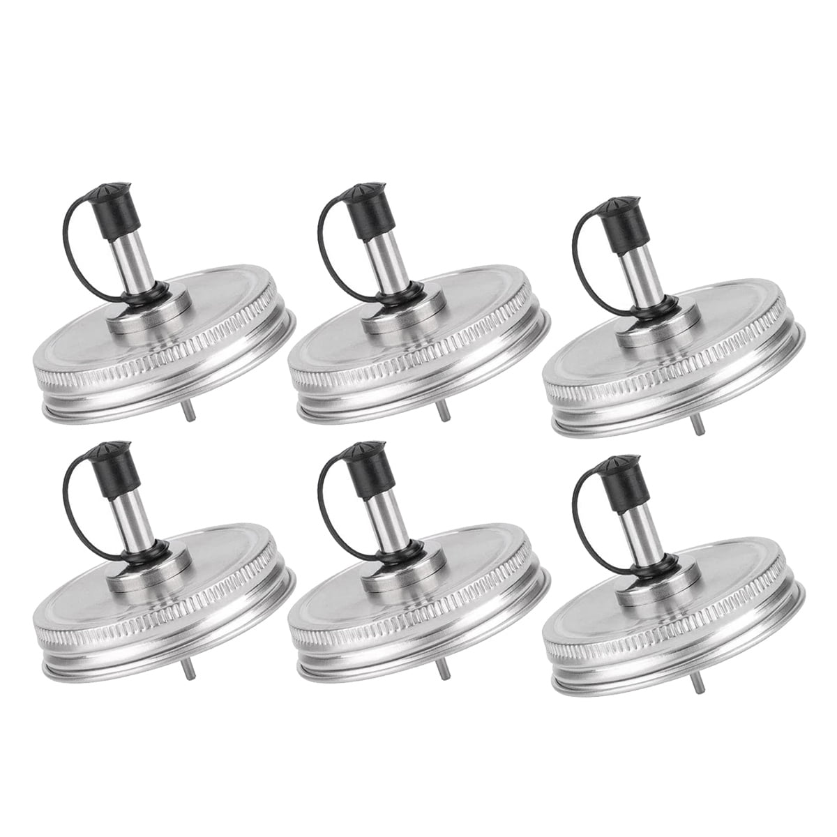 6PCS Stainless Steel 70mm Regular Mouth Mason Jar Pour Spout Lids with Plastic Caps for Olive Oil Cocktail Dispenser