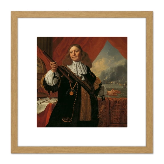 Van Der Helst Portrait Johan De Liefde Admiral 8X8 Inch Square Wooden Framed Wall Art Print Picture with Mount