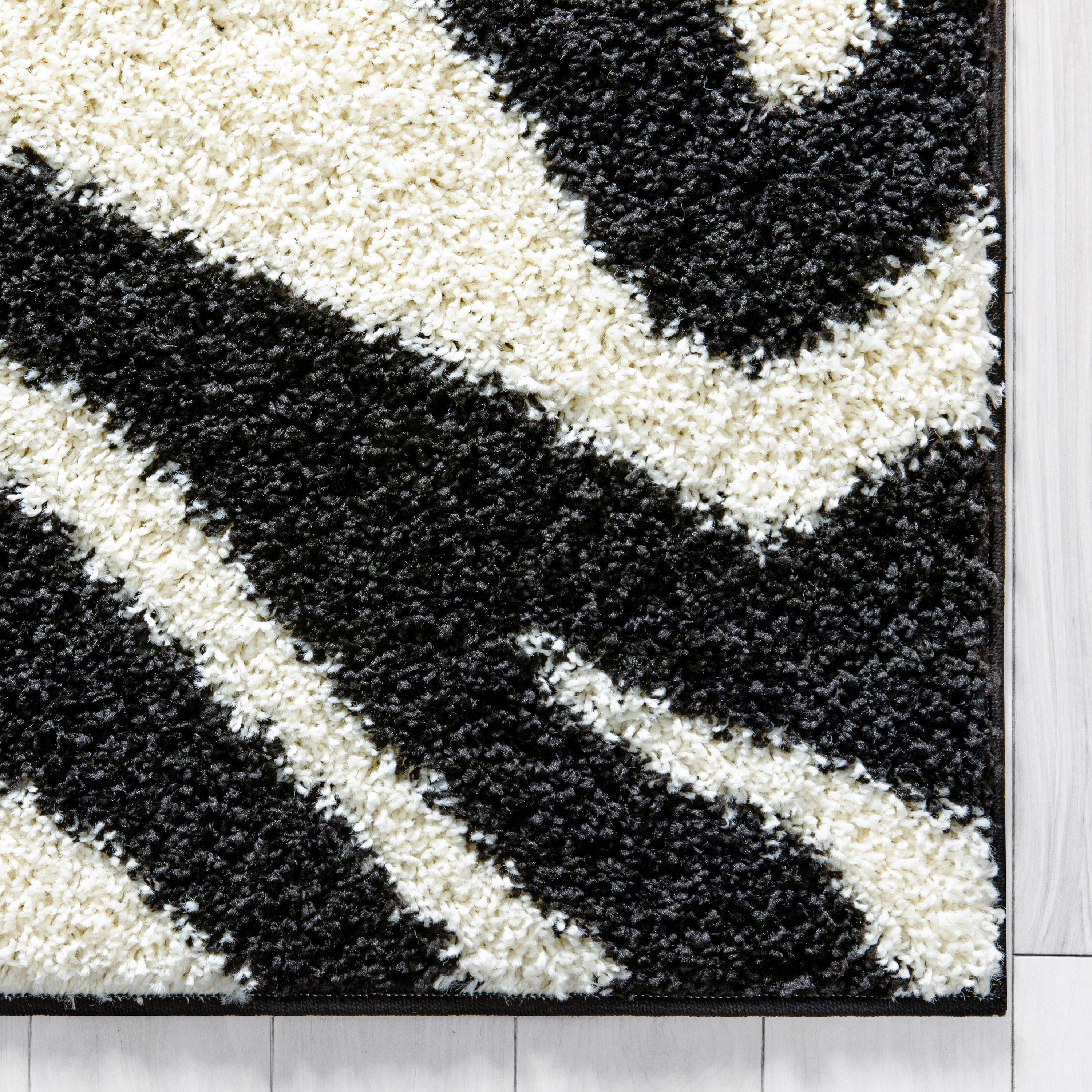 Well Woven Mazie Modern Animal Print (2'7" x 9'10") Runner Rug Shag Zebra Black Ivory - image 3 of 7