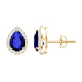 thumbnail image 3 of Rosec Jewels Lab Grown Blue Sapphire Teardrop Stud Earrings for Women with Diamond, 10K Yellow Gold, 3 of 6