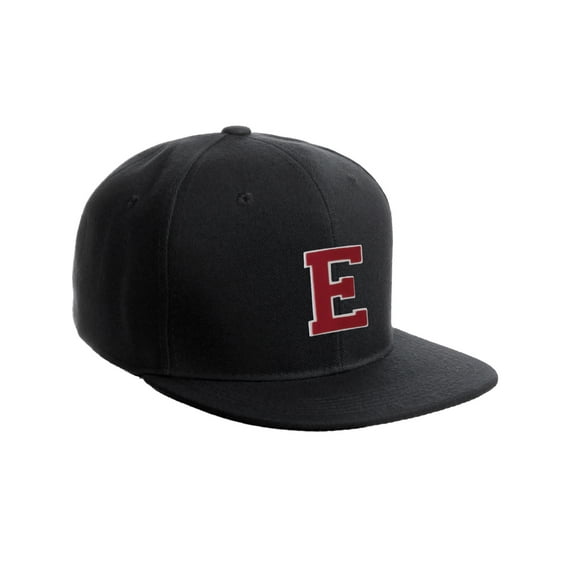 Classic Snapback Hat Custom A to Z Initial Raised Letters, Black Cap White Red