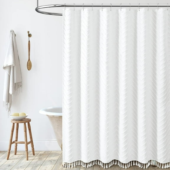 Boho Shower Curtain, 72 x 72 Tufted Textured Striped Modern Farmhouse Minimalist Cloth Curtain for Bathroom