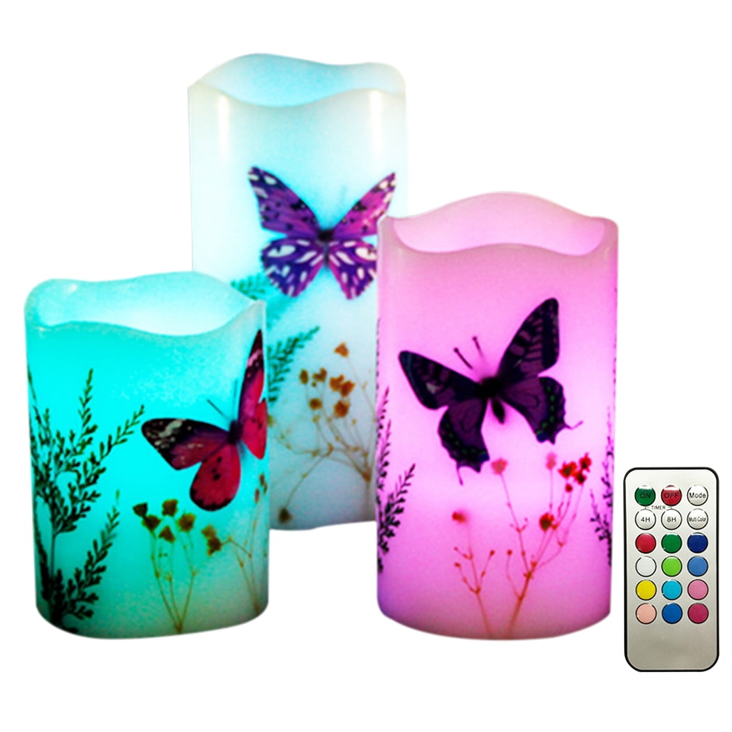 Bangcool 3PCS Butterfly Candle Light Remote Controlled Flameless Candle