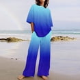 thumbnail image 2 of Bovxnpu Summer Casual Outfits For Women, 2 Piece Lounge Sets, Women's Casual Short Sleeved Round Neck Top/Loose Straight Tube With Pocket Long Pants Set M, 2 of 5