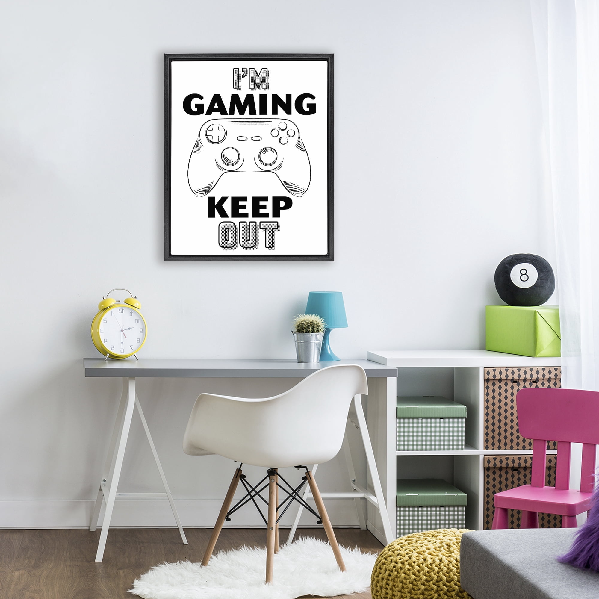 Stupell Industries Gaming Keep Out Black Framed Floater Canvas Wall Art, design by Marcus Prime