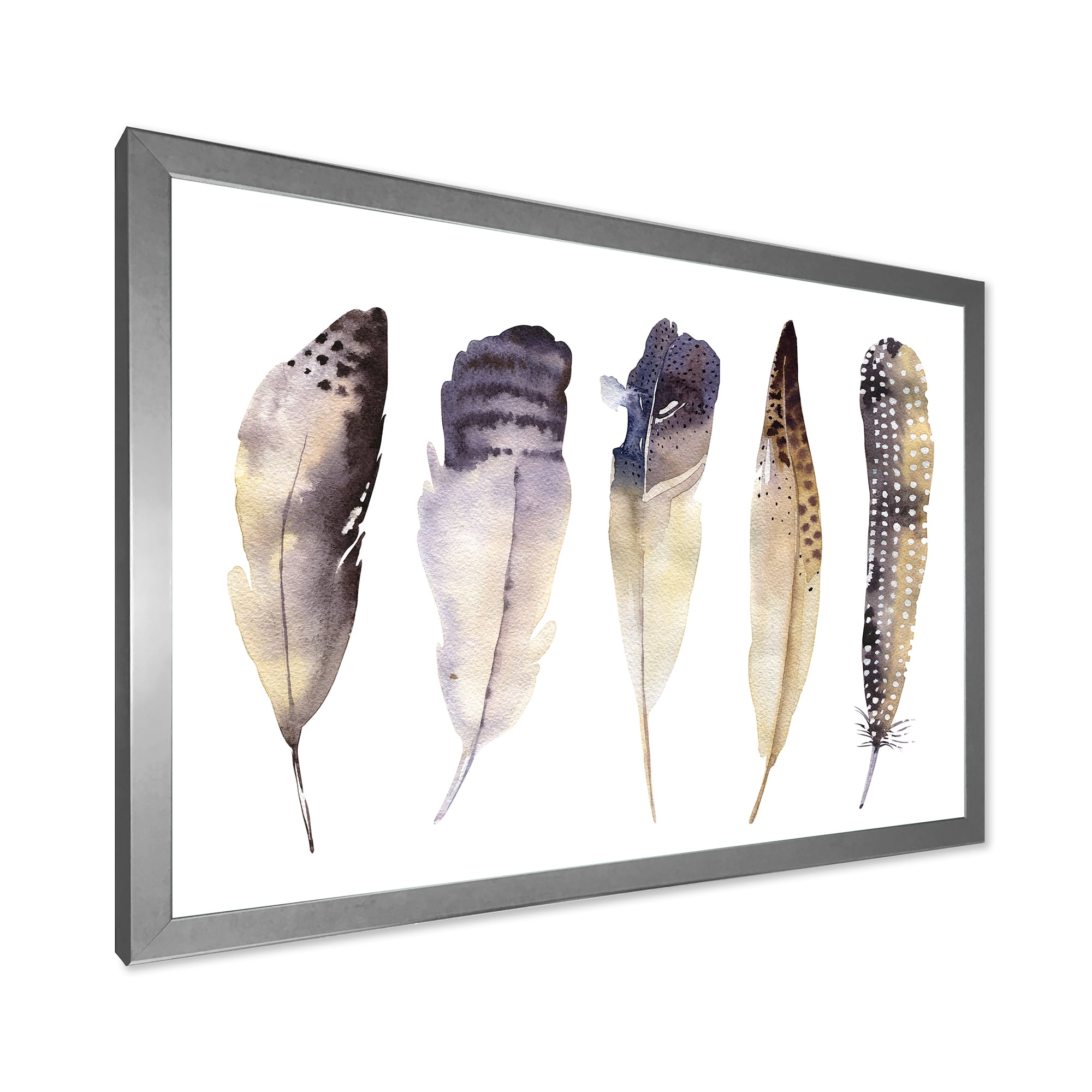 Designart 'Dark Gray Feathers Boho Ethnic II' Bohemian & Eclectic Framed Art Print