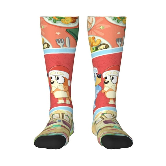 Masiiu Bluey Print Adult Crew socks, Comfortable Novelty Colorful Patterned, Breathable, Stylish Colorblock for Men Women