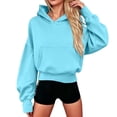 thumbnail image 2 of hoksml Women's Oversized Drop Shoulder Cropped Hoodie, Long Sleeve Kangaroo Pocket Casual Sweatshirt, 2 of 5