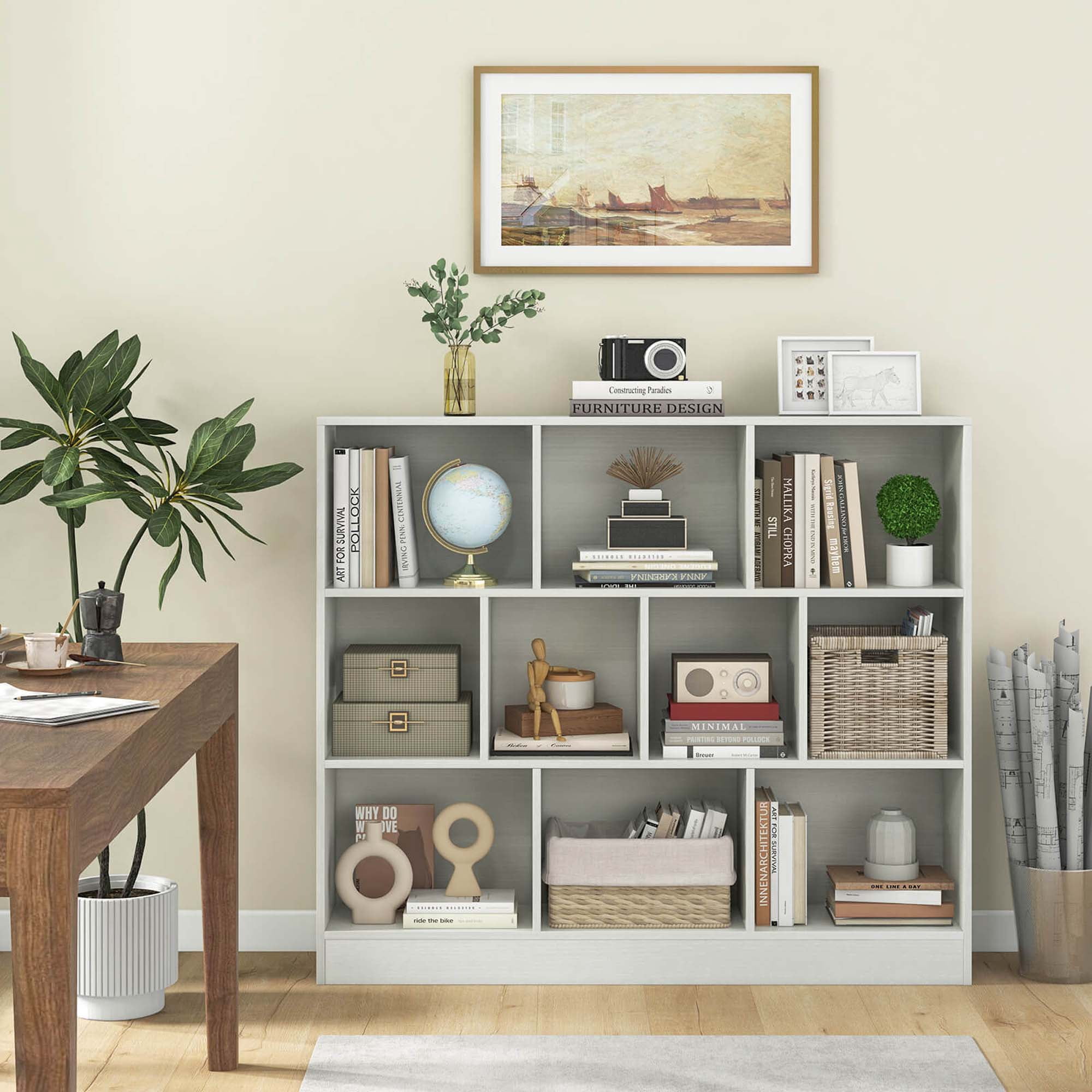 Costway 10-Cube Bookcase for Kids 41"Wooden Toy Storage Organizer for Kid’s Room White