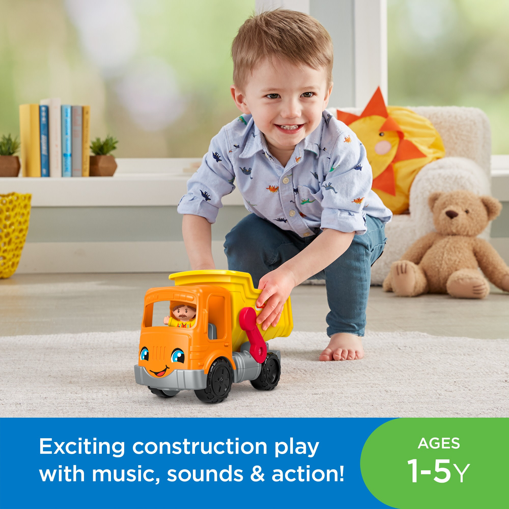 Fisher-Price Little People Work Together Dump Truck Toddler Construction Toy with Music & 3 Pieces - image 2 of 6