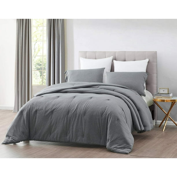 Chezmoi Collection Asher 2Piece Heather Jersey Knit Cotton Comforter Set Solid Reversible