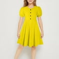 thumbnail image 2 of snilers Girls Dresses Puff Sleeve Summer Dress Pleated Button Down Knee Length Dresses A-Line Beach Swing Sundress Size 5-15 Years, 2 of 7