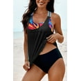 thumbnail image 1 of Women's Black Printed Splicing Racerback Tankini, 1 of 5