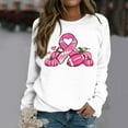 thumbnail image 2 of QATAINLAV Sacs à Main pour Femmes Liquidation Chandails en Molleton Ruban Rose pour Femmes Mode Automne 2025 Manches Longues Chemises Décontractées Col Rond Chandail Blouse Sensibilisation au Cancer du Sein Hauts Blanc TG, 2 of 6