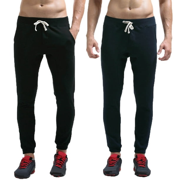Aofa Sporty Men Solid Color Drawstring Pockets Ankle Tie Pants Long Running  Trousers 