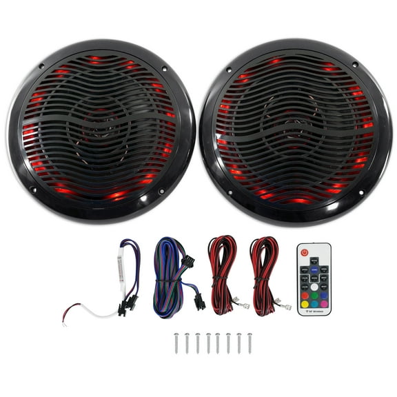 Rockville RMC65LB 6.5" 600w 2-Way Black Marine Speakers w/Multi Color LED Remote