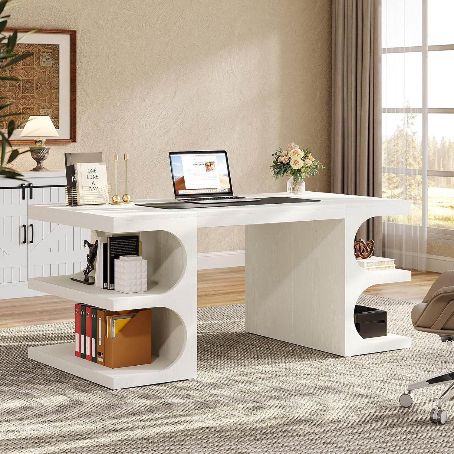 Tribesigns 63" Executive Office Desk, Computer Desk with Storage Shelves for Home Office