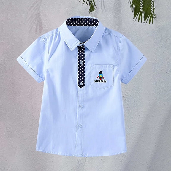 UACY Kids Boys Collared Short Sleeve Button Down Shirts Formal Dress Shirts School Uniform Blouse Casual Tops (Blue, 3-4 Years)