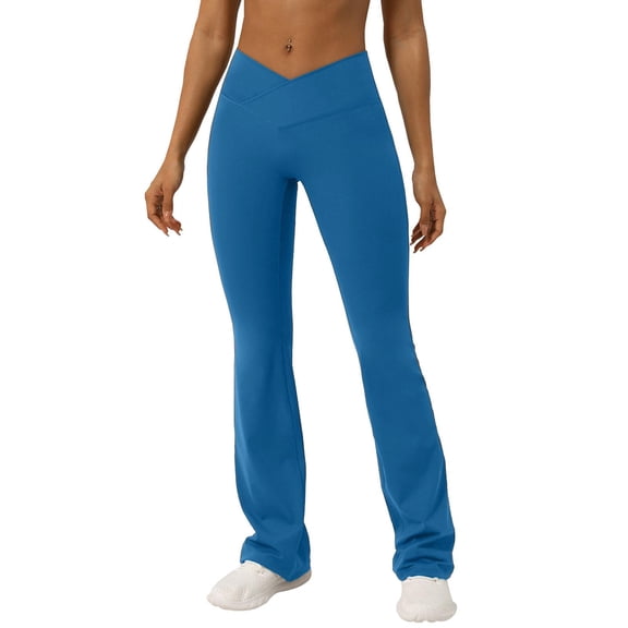 Gmluru Yoga Pants Women Blue Solid Color High Waisted Hip Elastic Fitness And Sports Tight And Nude Long Casual Sweatpants XL