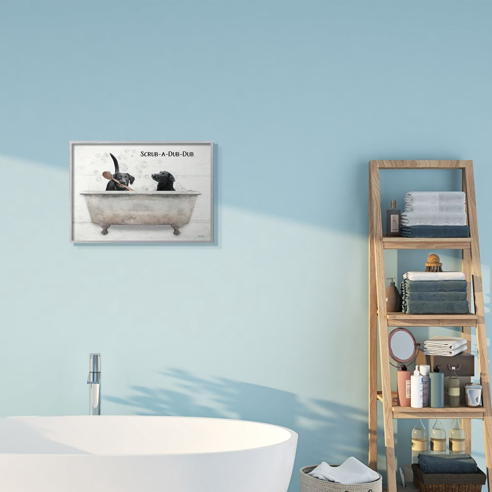 Stupell Industries Scrub a Dub Dub Quote Family Pet Dog Bath Framed Wall Art Design by Lori Deiter, 16" x 20", Gray Framed