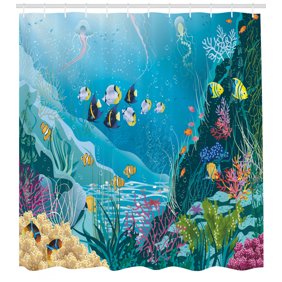 Fish Shower Curtain Water Life With Different Kind Of Fishes