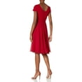 thumbnail image 4 of Dress the Population womens Corey Cap Sleeve Plunge Neck Fit and Flare Knee Length Dress, Garnet, Medium US, 4 of 4