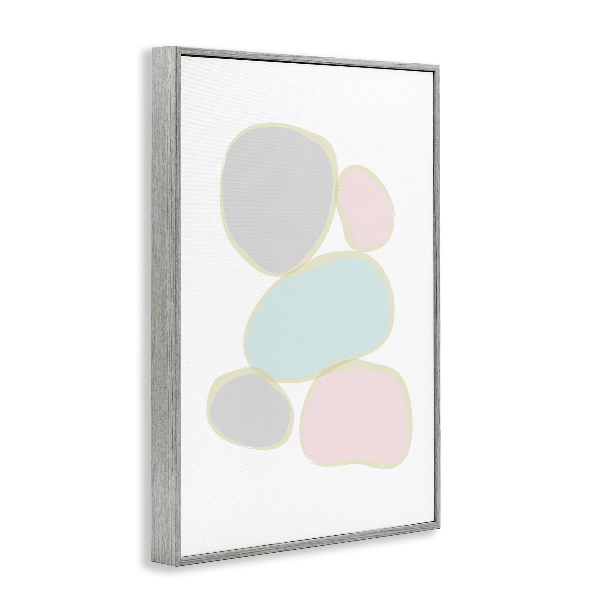 Stupell Industries Minimal Pastel Pebbles Abstract Painting Gray Framed Art Print Wall Art, 12 x 18