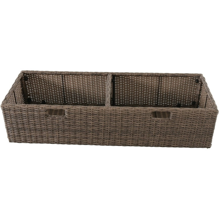 Better Homes Gardens Camrose Farmhouse Steel Outdoor Bench with Wicker Storage Box Bronze Brown